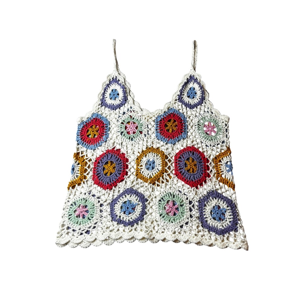 Altar'd State Crochet Granny Square Tank Top Multi Color Boho Festival Small